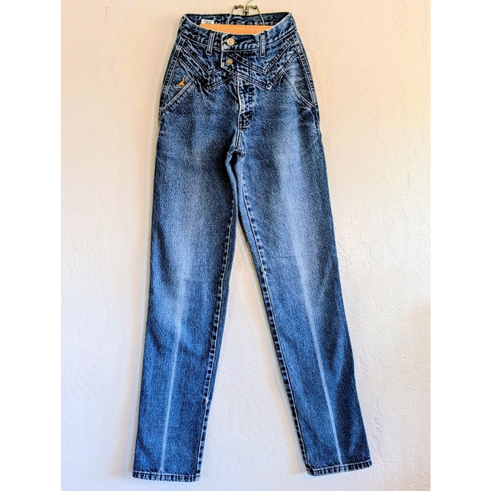 90s Acid Wash High Waist Jeans Western Longhorn USA Made Size 1